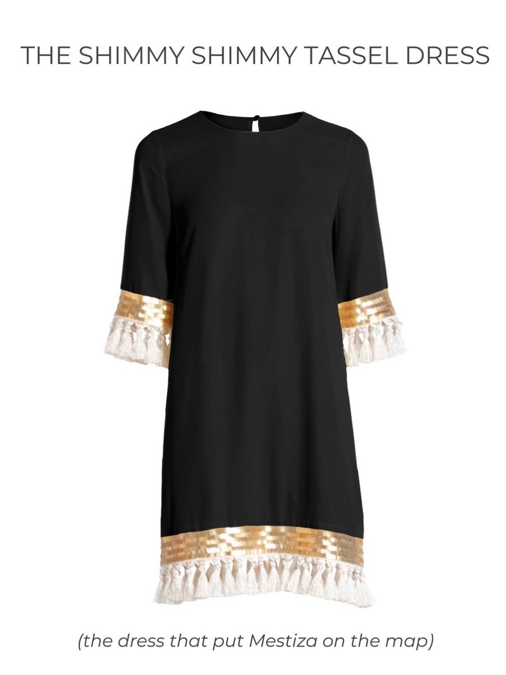Mestiza New York Black Tassel Shift Dress with Gold Trim NWT XS